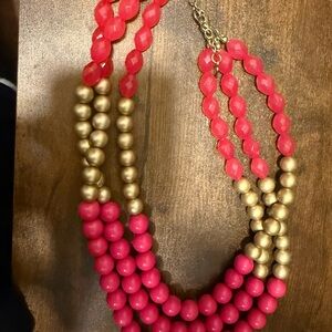 Gold and Hot Pink Multi-Strand Beaded Necklace